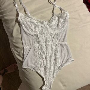 Fashion Nova White Sheer Lace Bodysuit